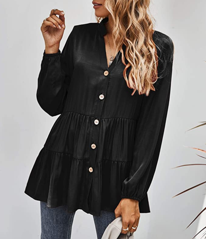 ruffle neck button down
