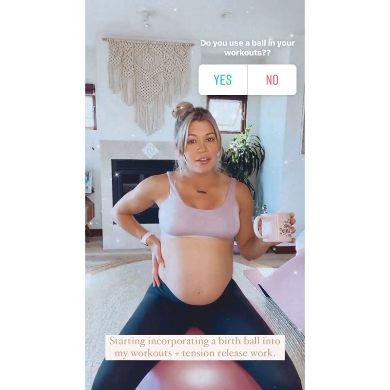 Pregnant Krystal Nielson Pink Sports Bra Black Leggins Birth Ball