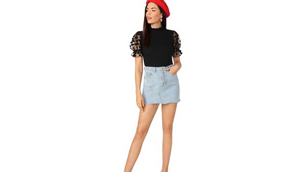 Romwe Women's Summer Short Sleeve Mock Neck Casual Blouse