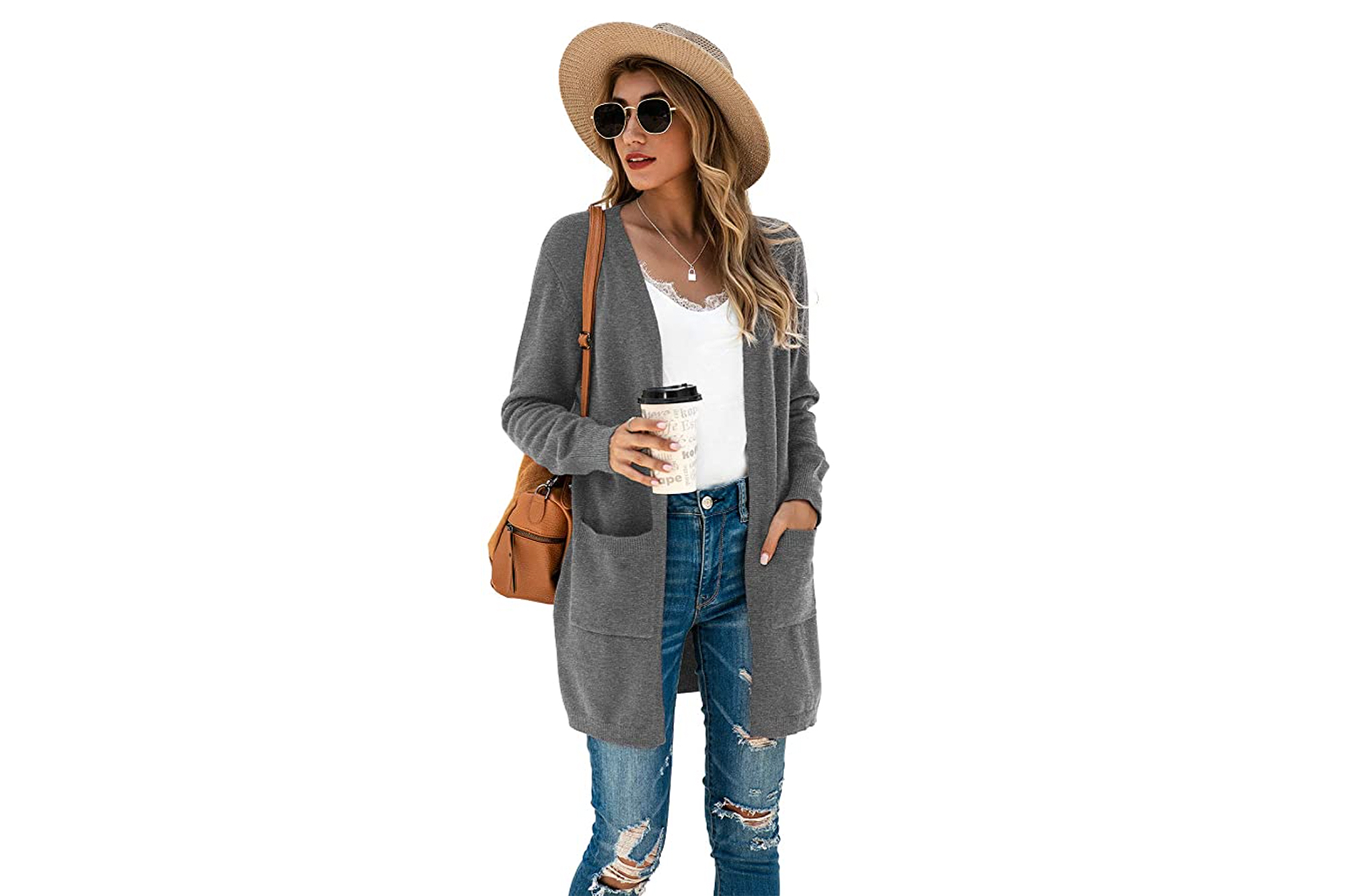 TASAMO Womens Color Block Striped Draped Kimono Cardigan