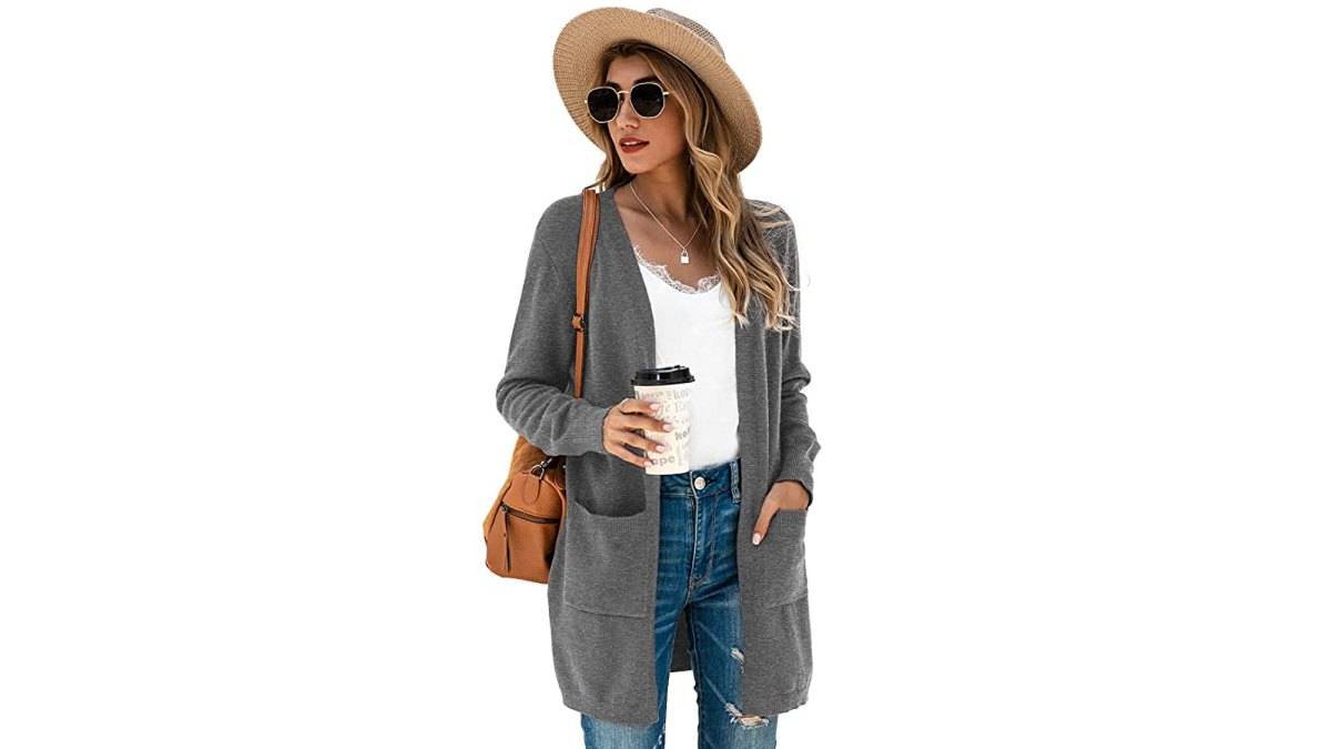 TASAMO Womens Color Block Striped Draped Kimono Cardigan