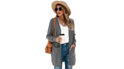 TASAMO Womens Color Block Striped Draped Kimono Cardigan
