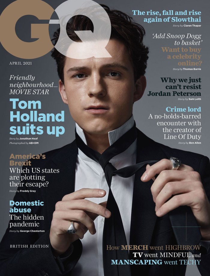 Tom Holland Credits Spider-Man Costar Zendaya With Helping Him Adjust to Fame British GQ April 2021 Cover