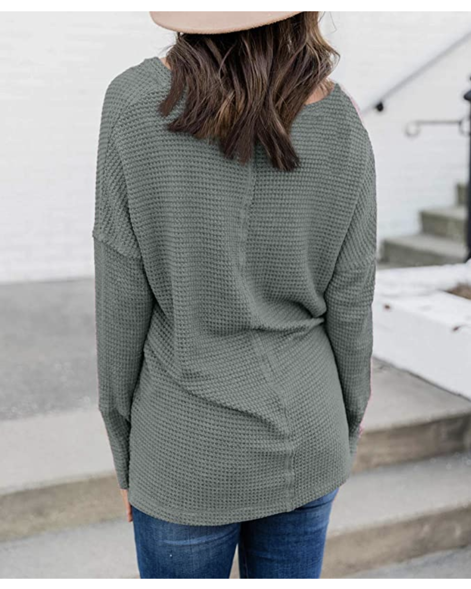 Trendy Queen Women's V Neck Long Sleeve Loose Oversized Waffle Knit Shirt