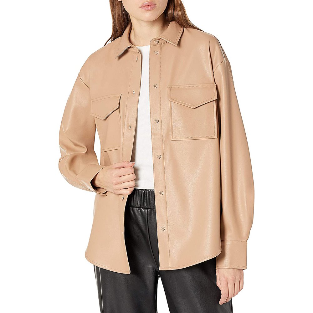 The Drop Women's @lisadnyc Faux Leather Long Shirt Jacket