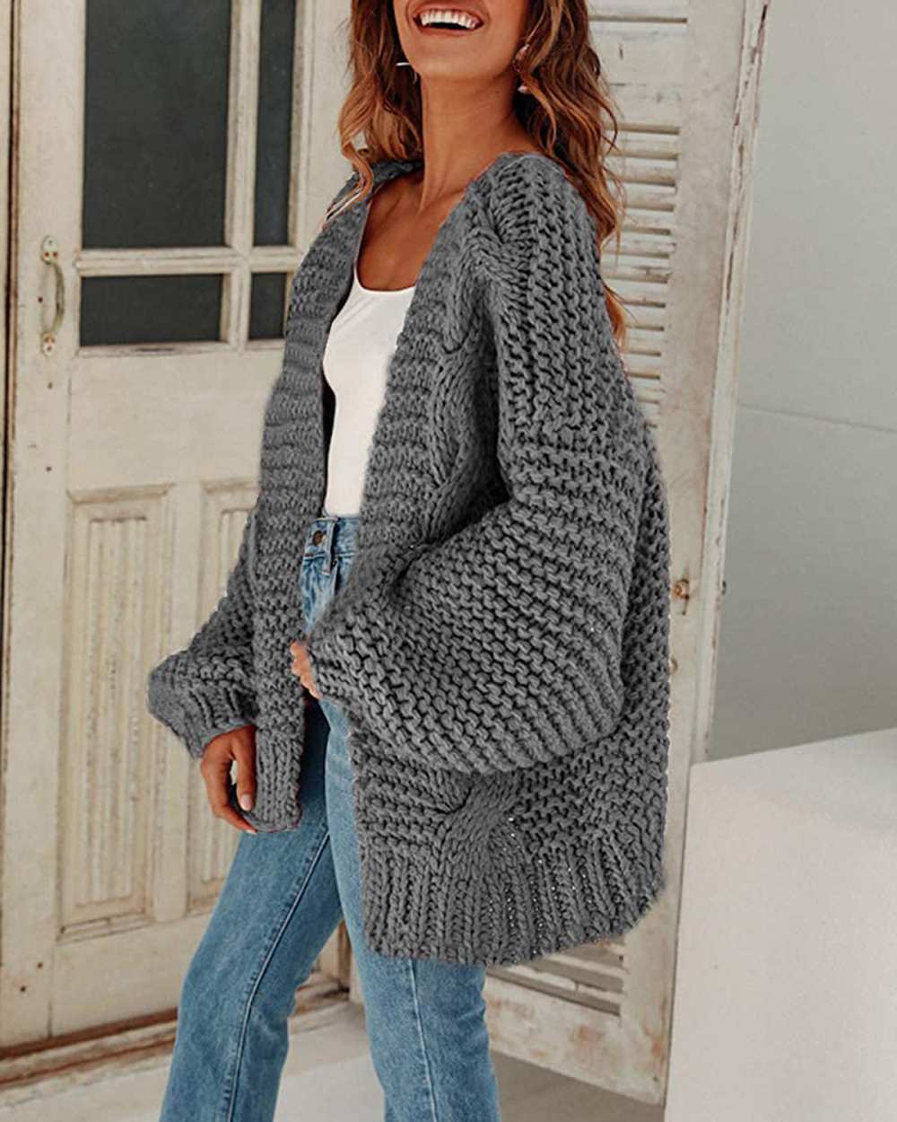 Cicy Bell Open Front Chunky Knit Cardigan
