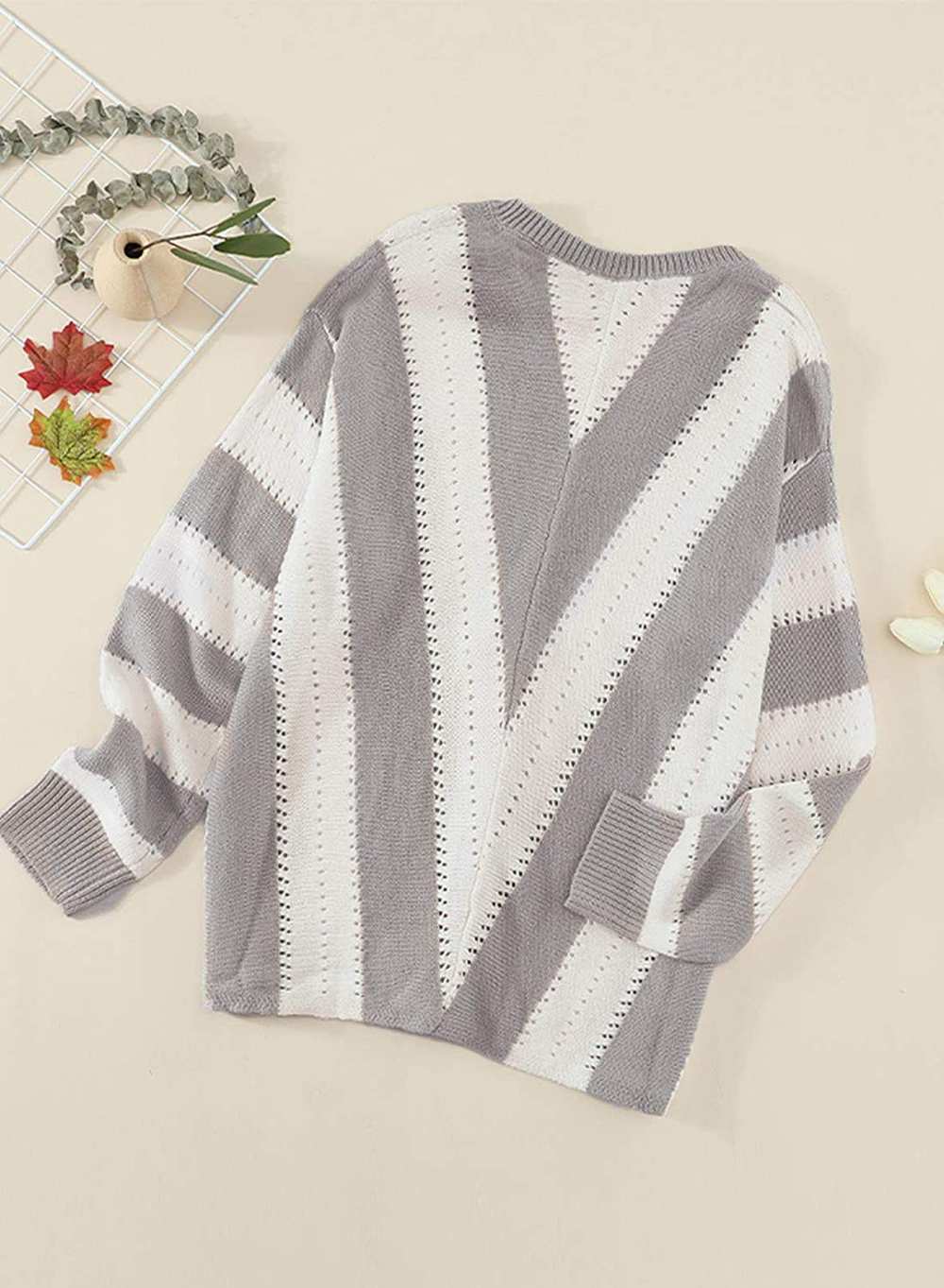 Ecrocoo V Neck Stripe Knitted Chunky Sweater