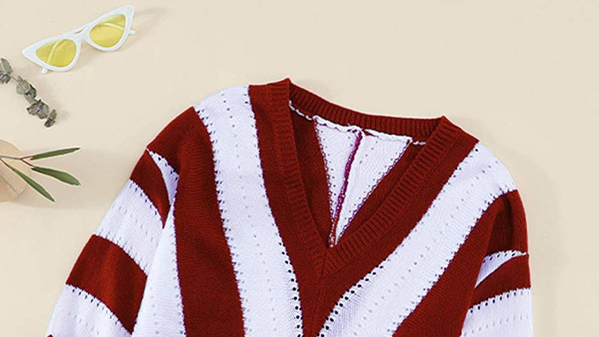 Ecrocoo V Neck Stripe Knitted Chunky Sweater