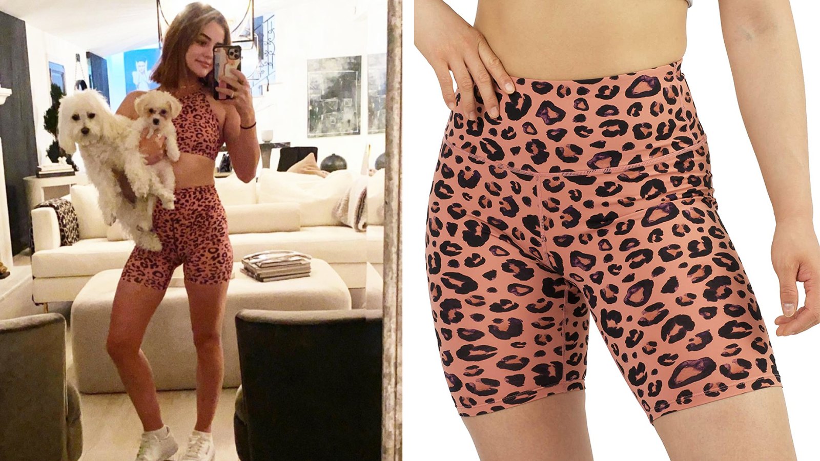 lucy-hale-pink-leopard-shorts