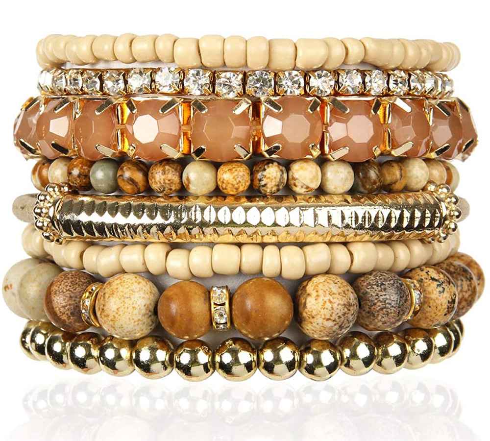 RIAH FASHION Multi Color Stretch Beaded Stackable Bracelets
