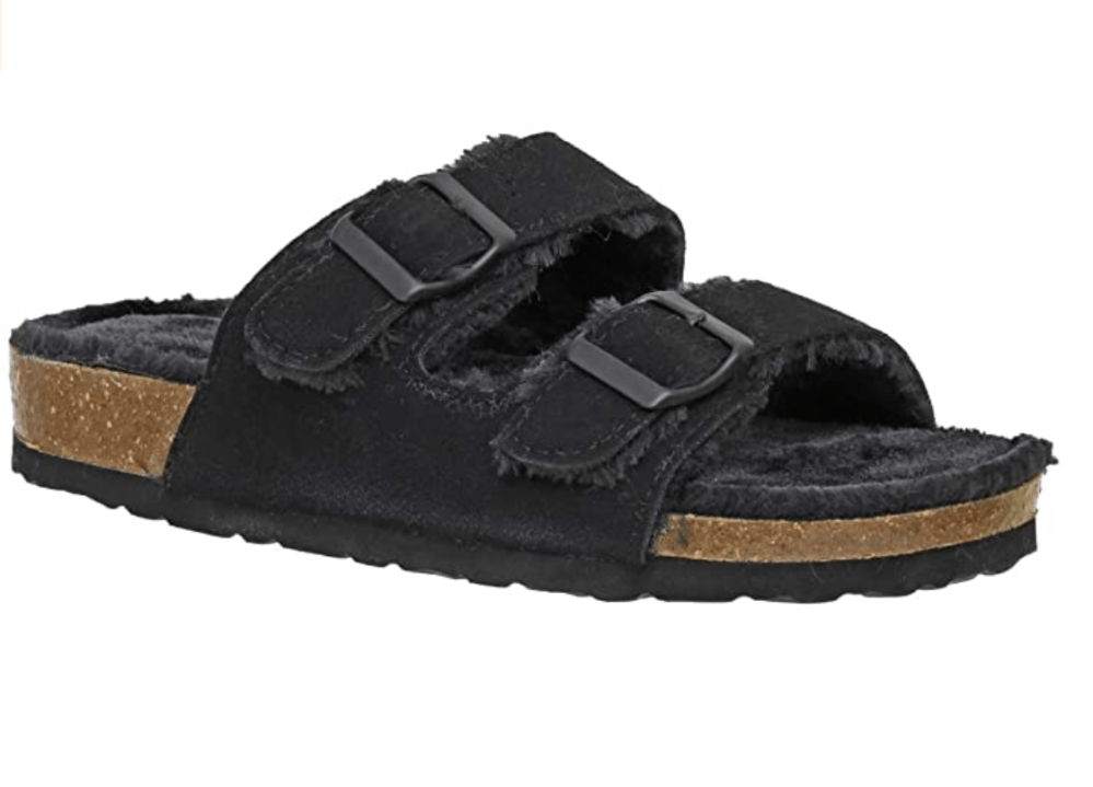 CUSHIONAIRE Women's Lane Cozy Cork Footbed Sandal with Faux Fur Lining