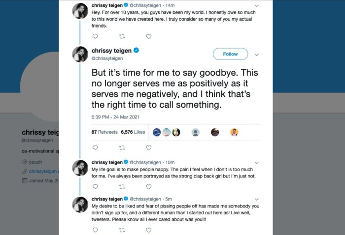 Chrissy Teigen Announces Twitter Departure After 10 Years: 'I Am Honestly Deeply Bruised'