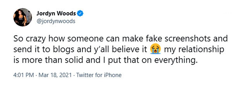 Jordyn Woods Addresses Rumors That Boyfriend Karl-Anthony Towns Is Cheating