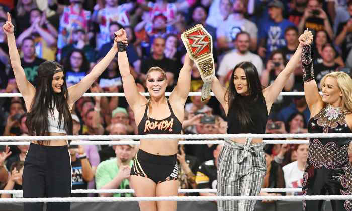 Brie Bella Ronda Rousey Nikki Bella and Natalya during the WWE SummerSlam Nikki Bella Wants Another Baby With Artem Chigvintsev But Also Wants a WWE Comeback
