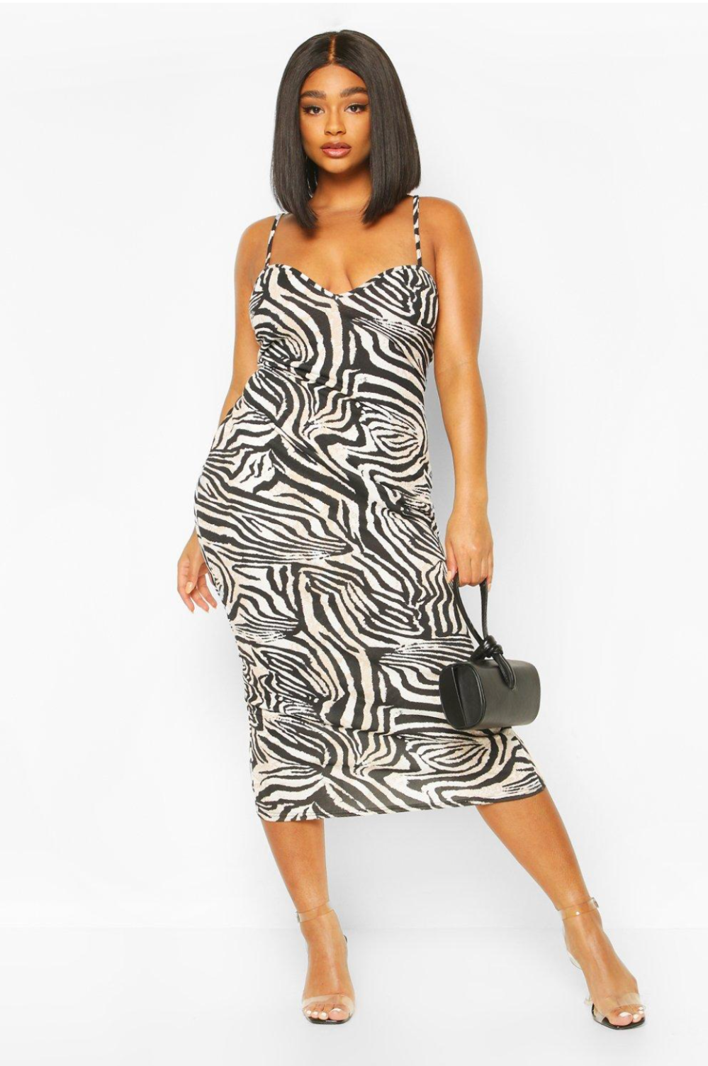 Plus Zebra Plunge Midaxi Dress