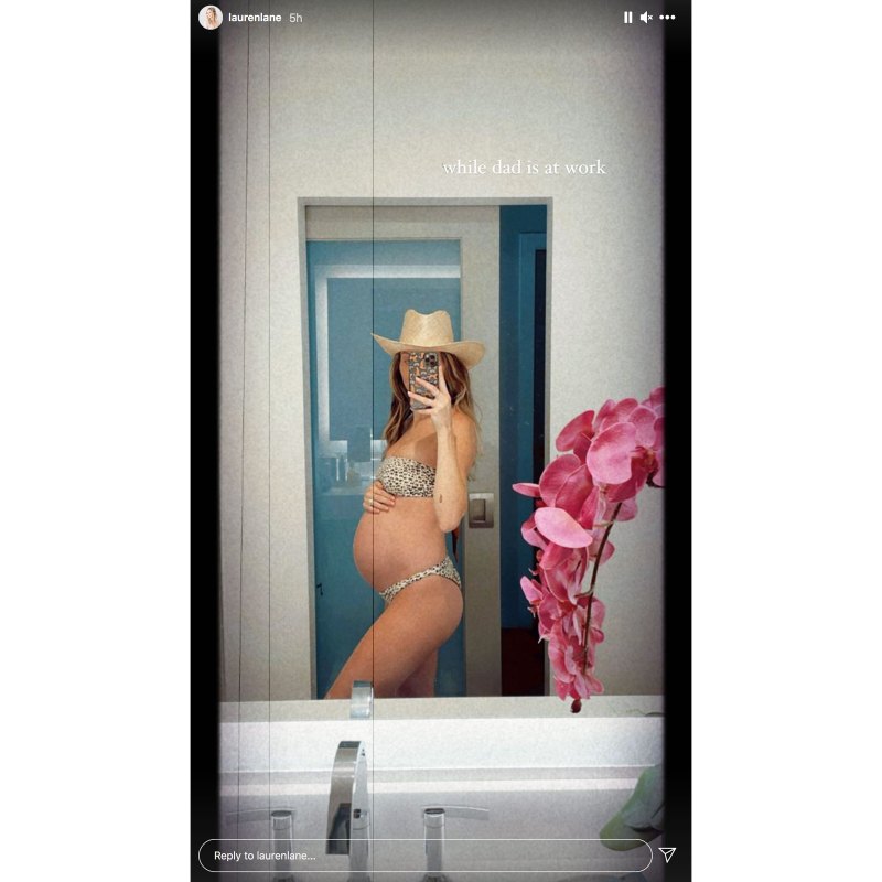 Pregnant Lauren Bushnell in a bikini and cowboy hat