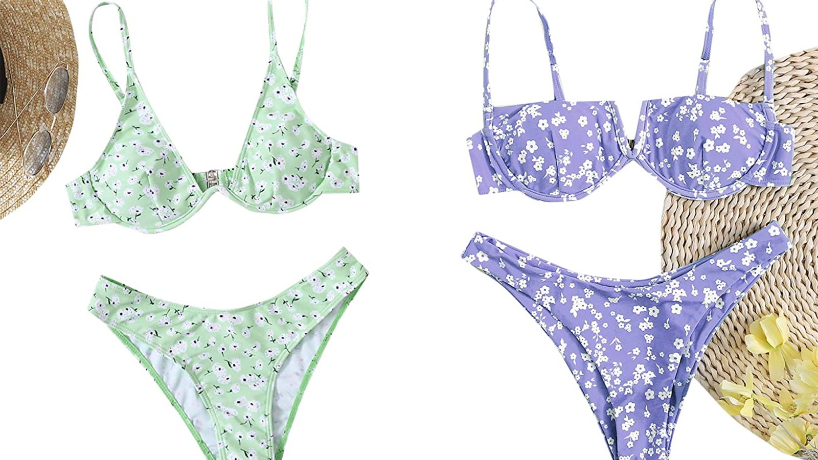 SweatyRocks Women's Sexy Spaghetti Strap Floral Bikini Set Underwire Swimsuit