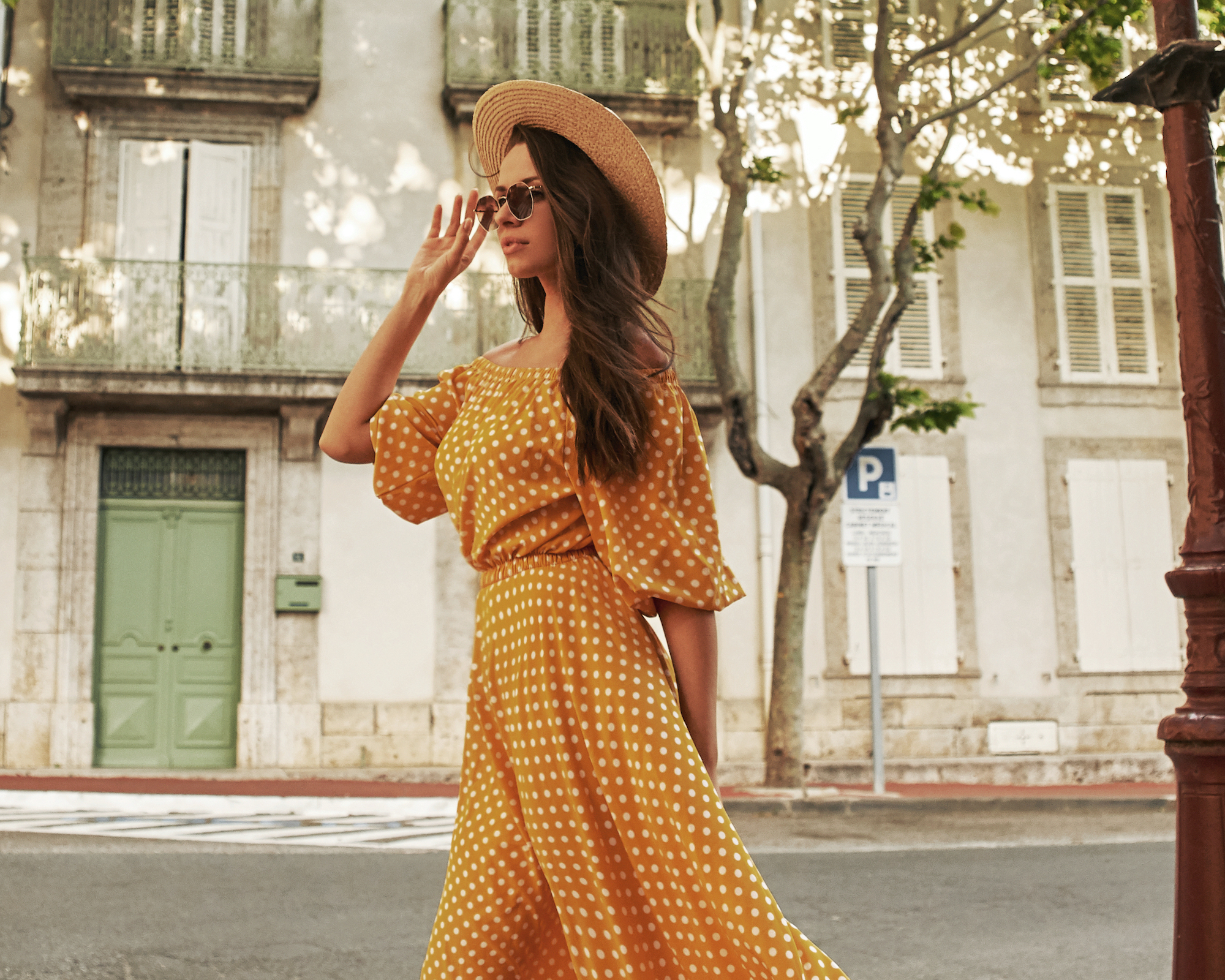 Yellow-Polka-Dot-Dress-Stock-Photo