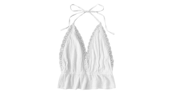 SweatyRocks Deep V Neck Halter Crop Cami Top