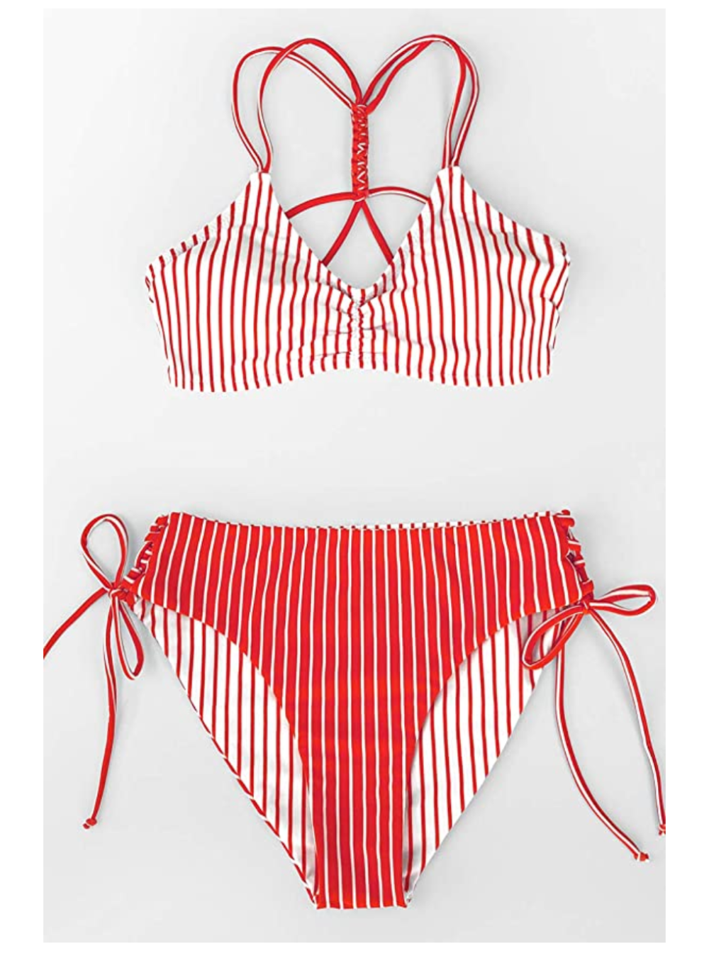 CUPSHE Women's Back Braided Straps Reversible Bottom Strappy Lace Up Bikini Set
