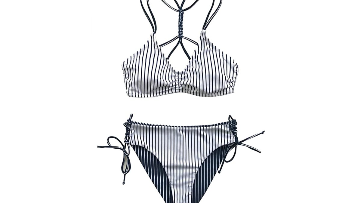 CUPSHE Women's Back Braided Straps Reversible Bottom Strappy Lace Up Bikini Set