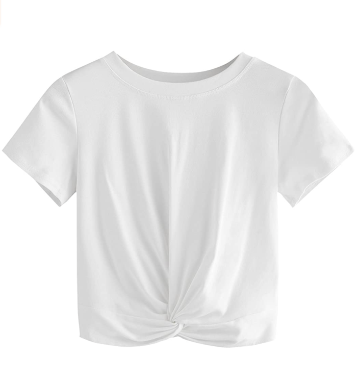 MakeMeChic Women's Summer Crop Top Solid Short Sleeve Twist Front Tee T-Shirt