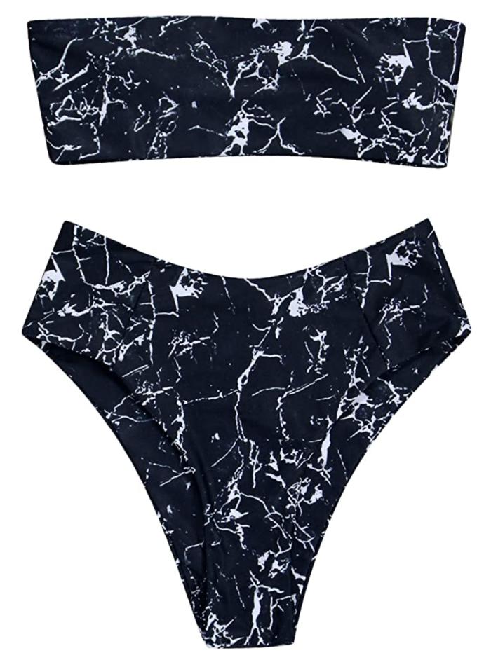 OMKAGI Traje de baño de cintura alta de bikini bandeau de 2 piezas para mujer