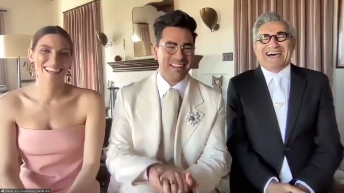 Sarah Levy Daniel Levy and Eugene Levy Outstanding Performance by an Ensemble in a Comedy Series Schitt's Creek SAG Awards 2021