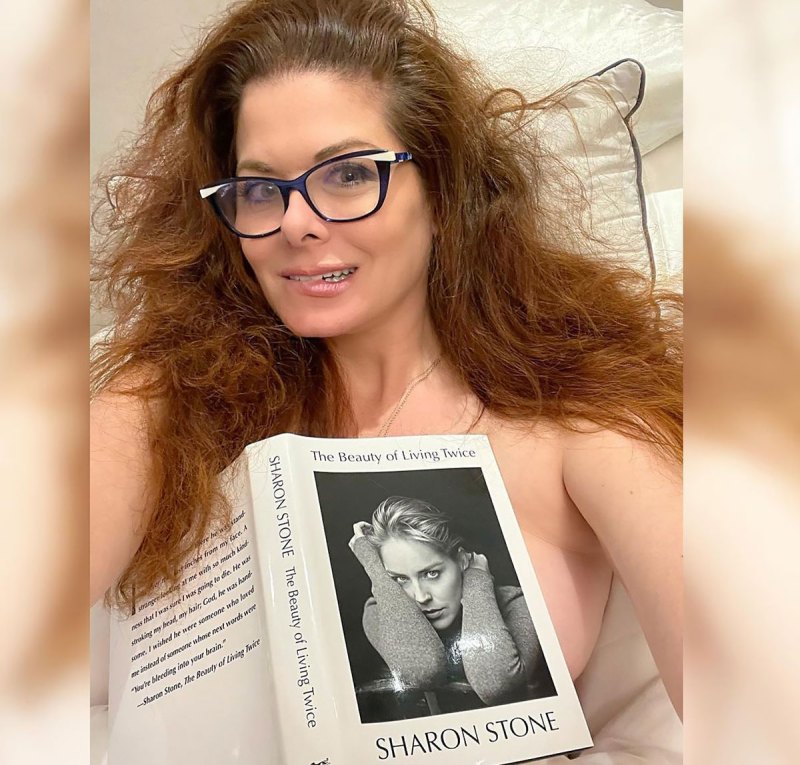 Sharon Stone’s Book Is the Only Thing Covering Debra Messing’s Boobs: Pic