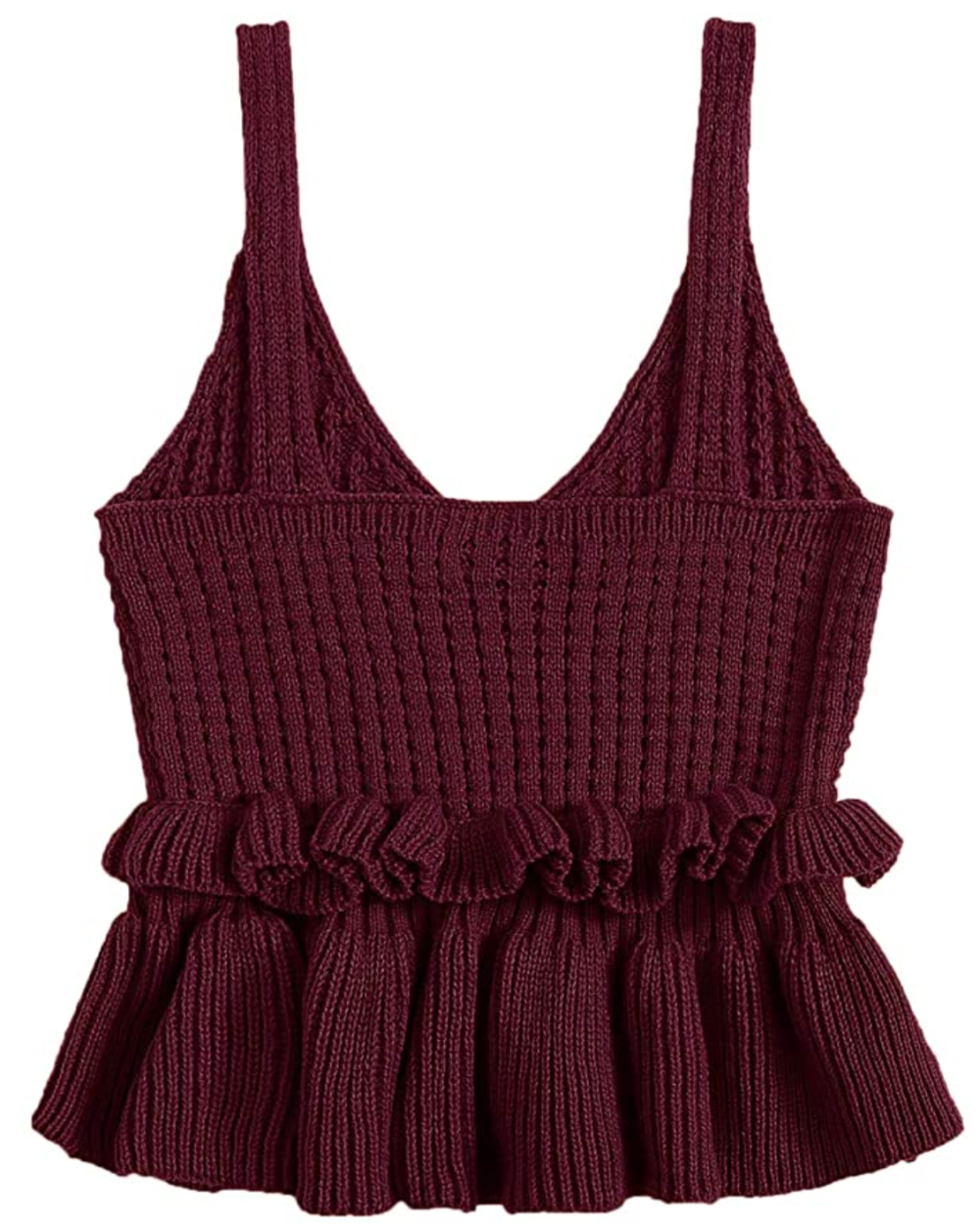SweatyRocks Women's Casual Knit Sleeveless Ruffle Hem V Neck Peplum Crop Tank Top