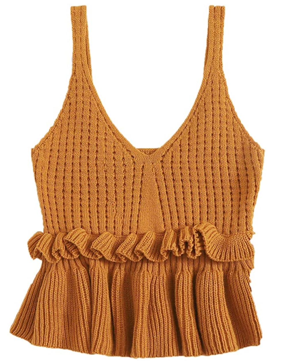 SweatyRocks Women's Casual Knit Sleeveless Ruffle Hem V Neck Peplum Crop Tank Top