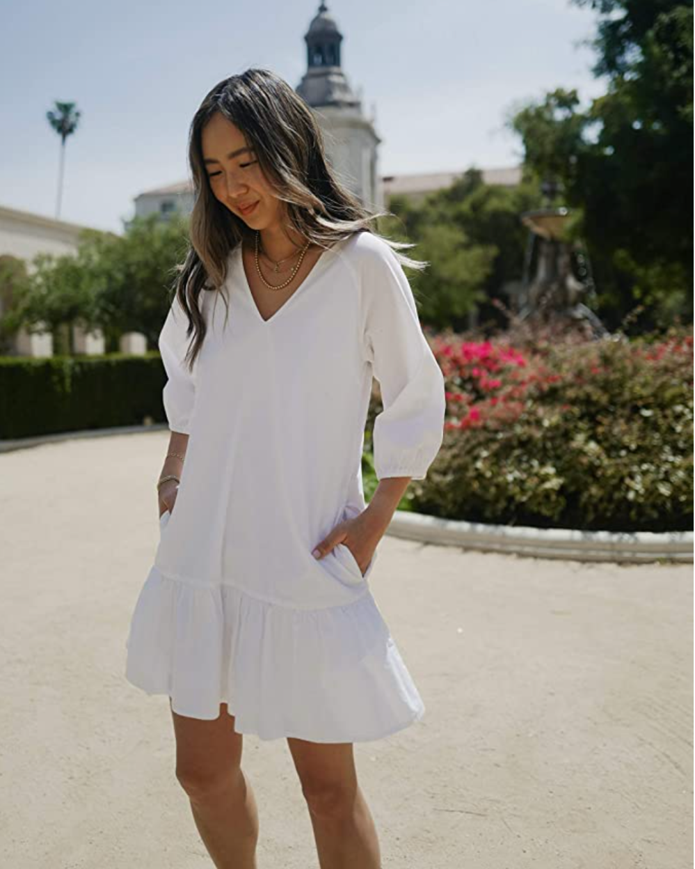 The Drop Women's Bright White Balloon-Sleeve Tiered Mini Dress by @spreadfashion