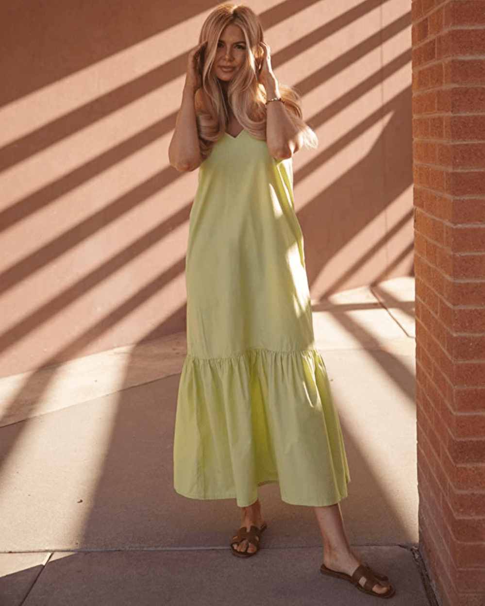 The Drop Women's Pale Green V-Neck Strappy Tiered Maxi Dress by @amberfillerup