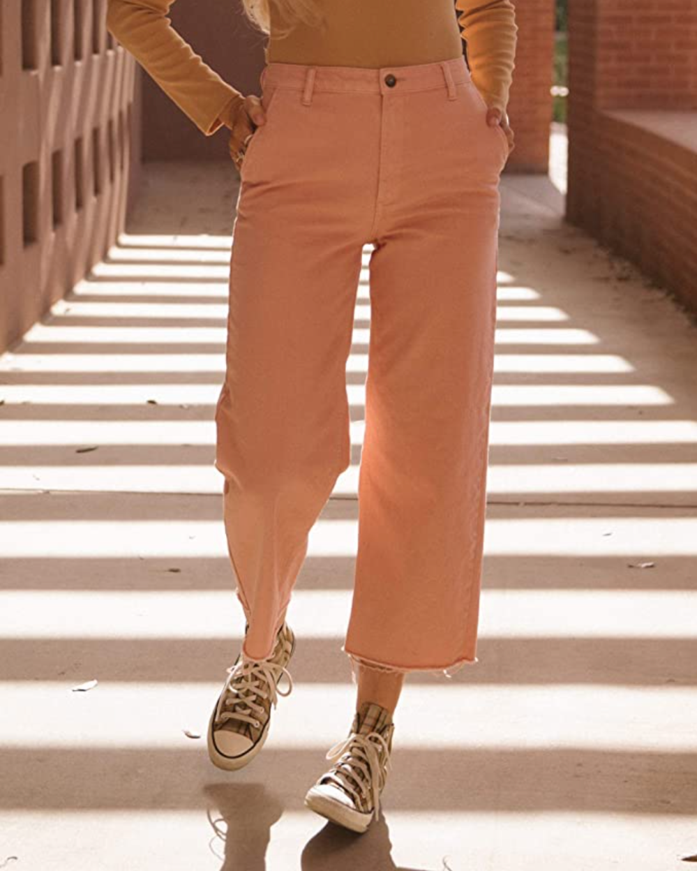 The Drop Women's Peach Raw-Edge Hem Elasticated-Back Ankle Length Pants by @amberfillerup