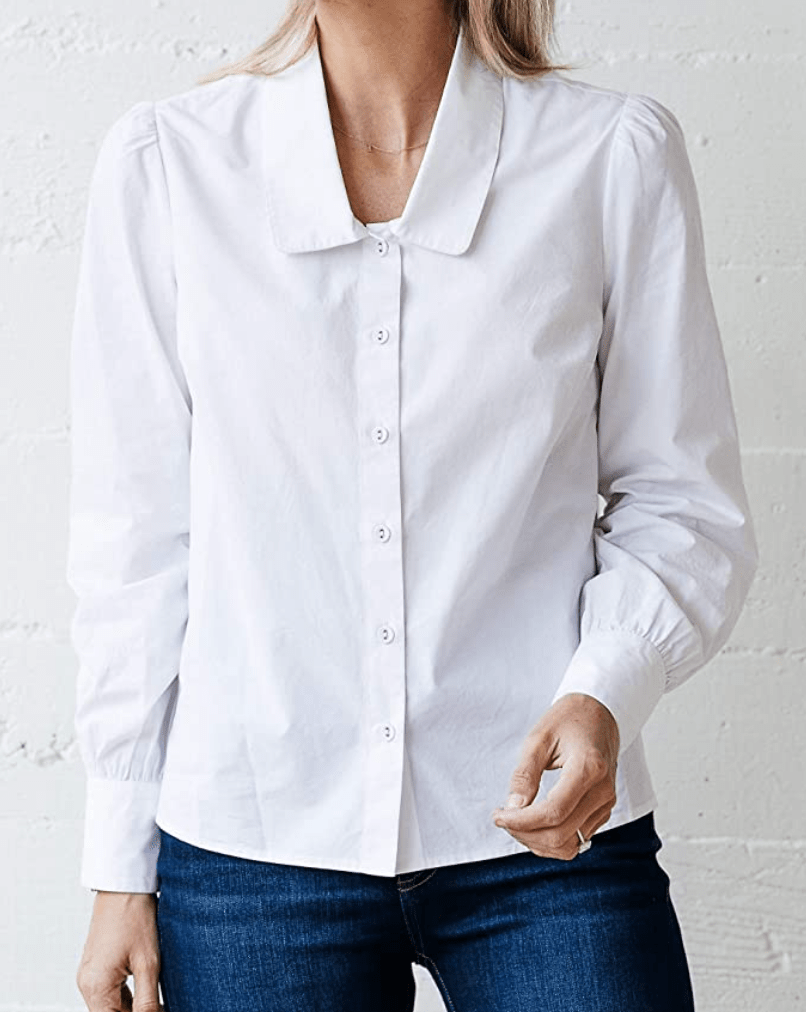 The Drop Women's White Rounded-Collar Button-Down Shirt by @jaceyduprie