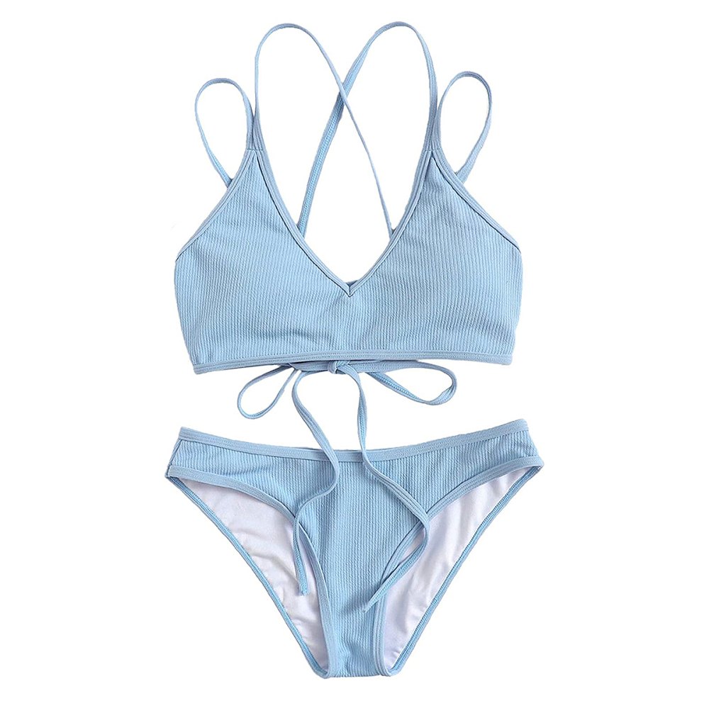 SweatyRocks Spaghetti Strap Criss Cross Back Ribbed Bikini