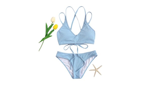 SweatyRocks Spaghetti Strap Criss Cross Back Ribbed Bikini