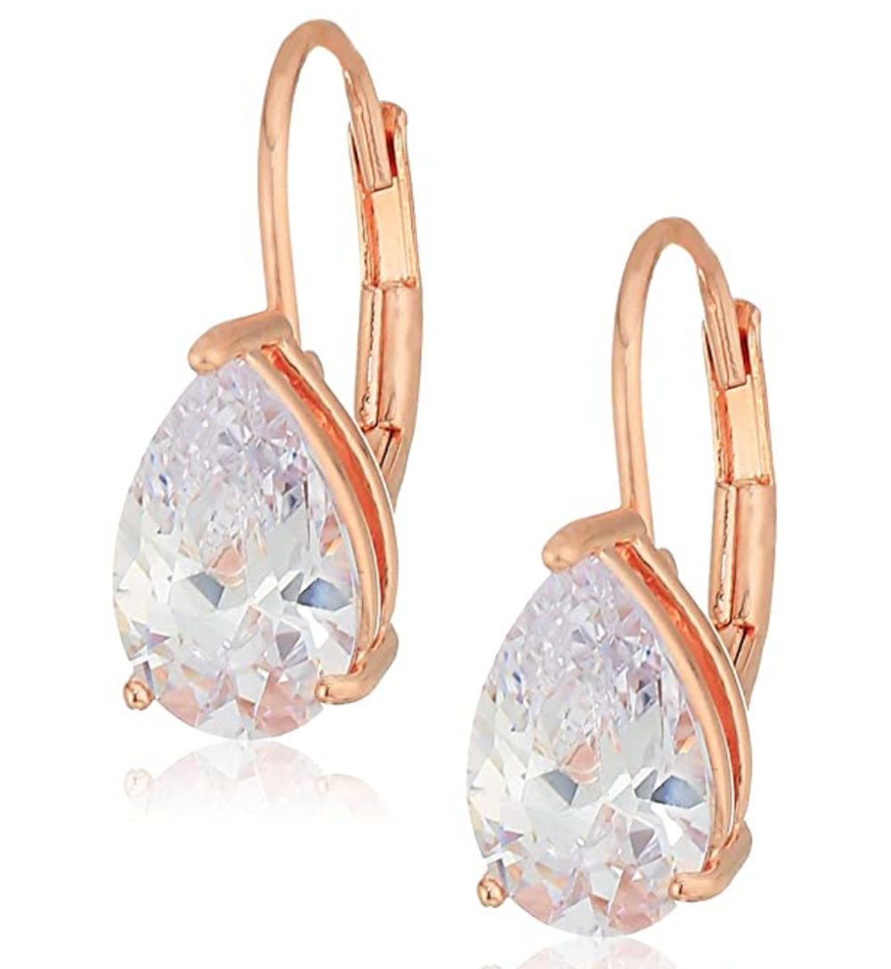 Amazon Collection Sterling Silver Pear Cut Cubic Zirconia Leverback Earrings