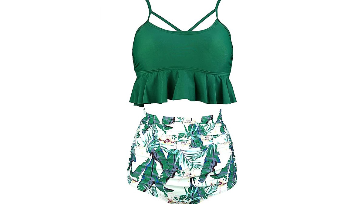 COCOSHIP Women's Retro Boho Flounce Falbala High Waist Bikini Set
