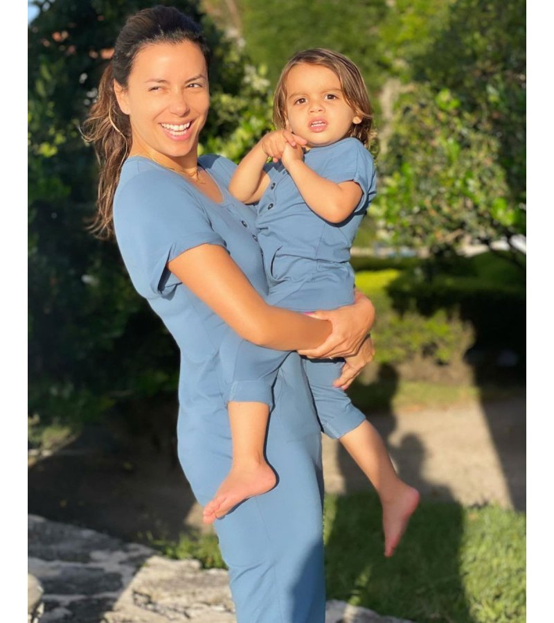 Eva Longoria and Son Santiago Twin in Blue Pajamas