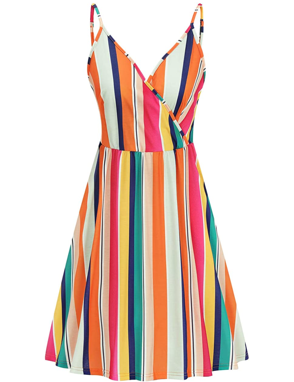 Newshows Women's Summer Spaghetti Strap Sleeveless V-Neck Casual Swing Sundress with Pockets