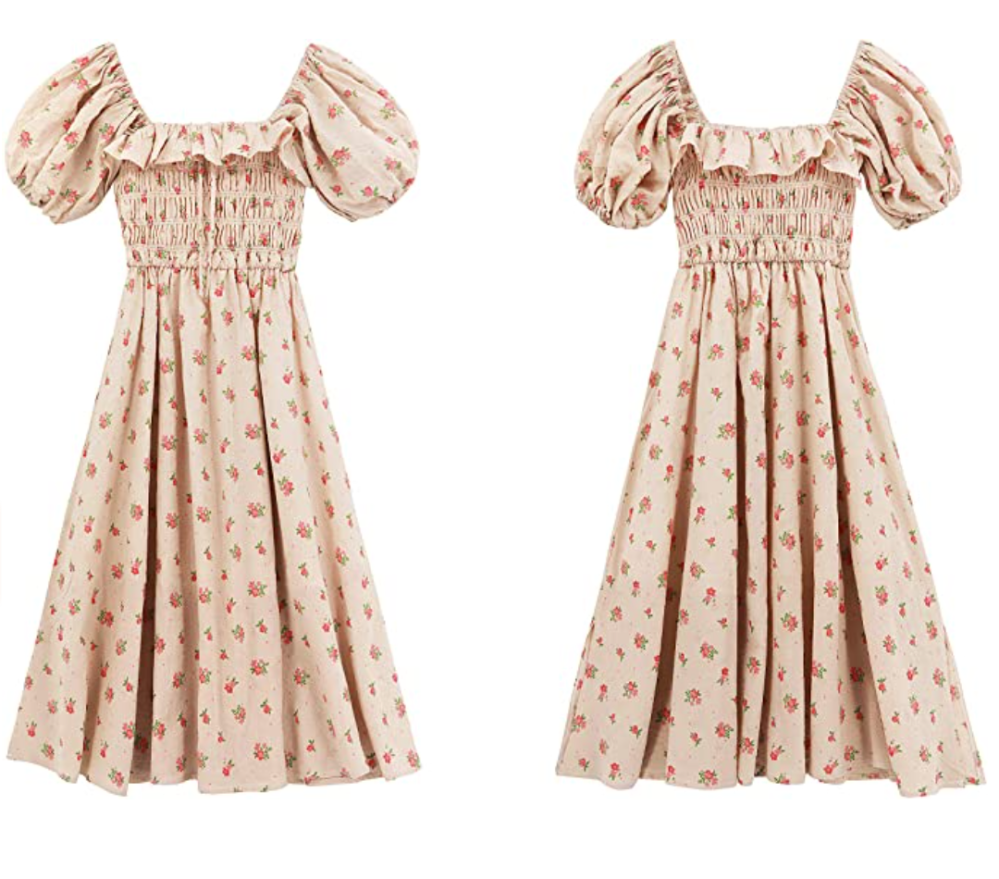 R.Vivimos Women's Summer Floral Print Puff Sleeves Vintage Ruffles Midi Dress