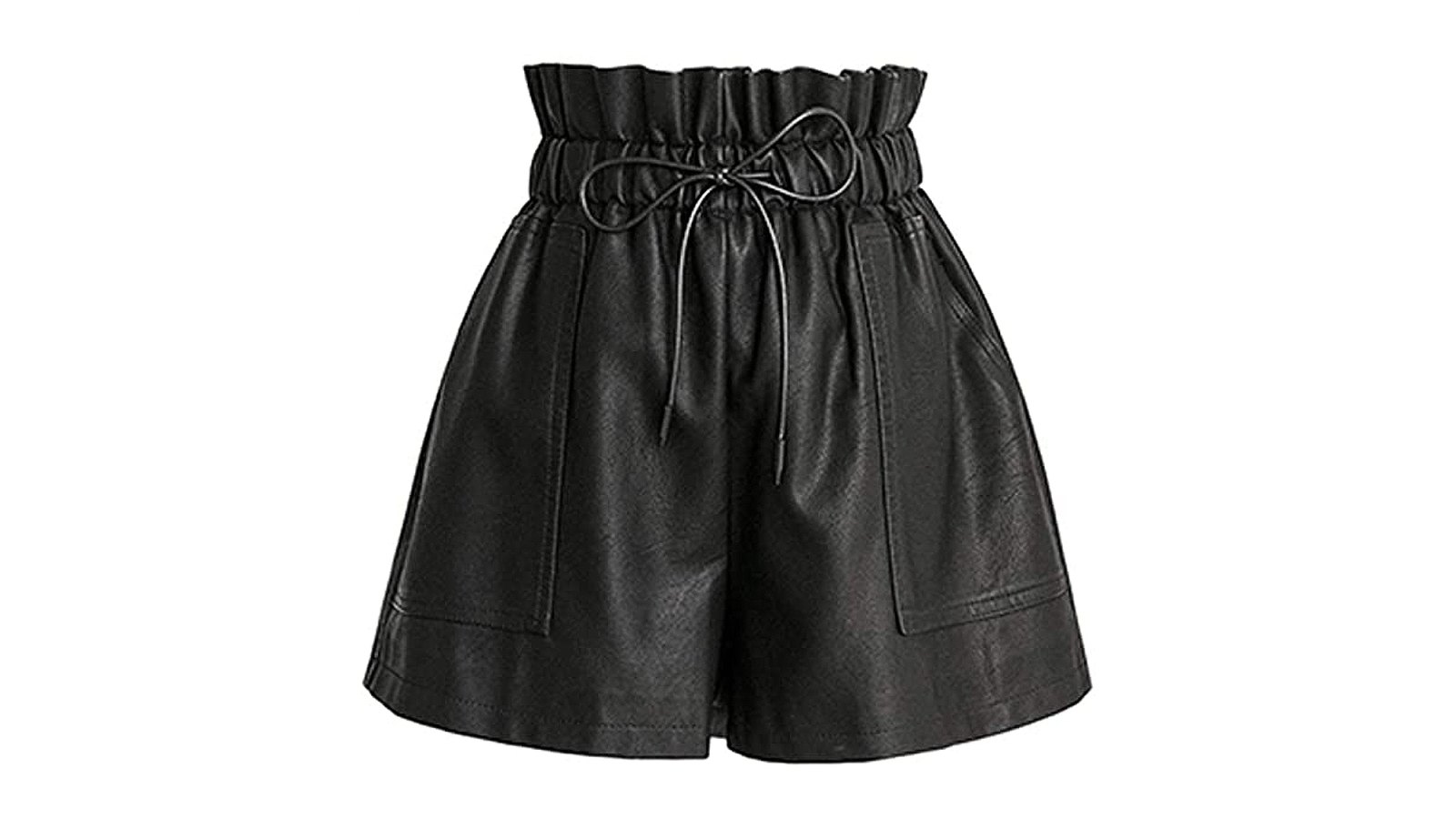 SCHHJZPJ High Waisted Wide Leg Black Faux Leather Shorts for Women