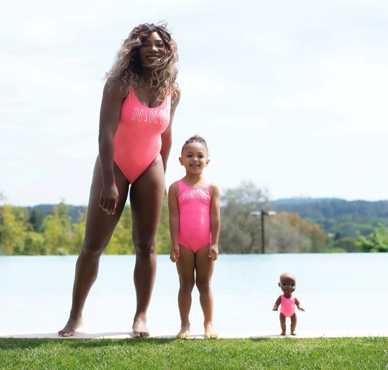Too Cute! Serena Williams and Daughter Olympia Twin in Pink One-Pieces