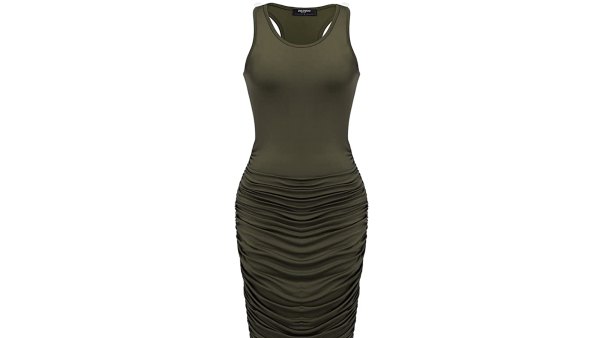 Zeagoo Midi Stretchy Sleeveless Ruched Bodycon Dress for Women