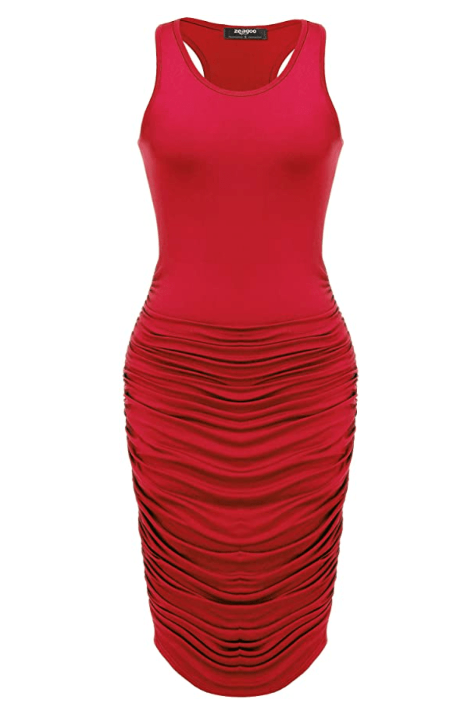 Zeagoo Midi Stretchy Sleeveless Ruched Bodycon Dress for Women