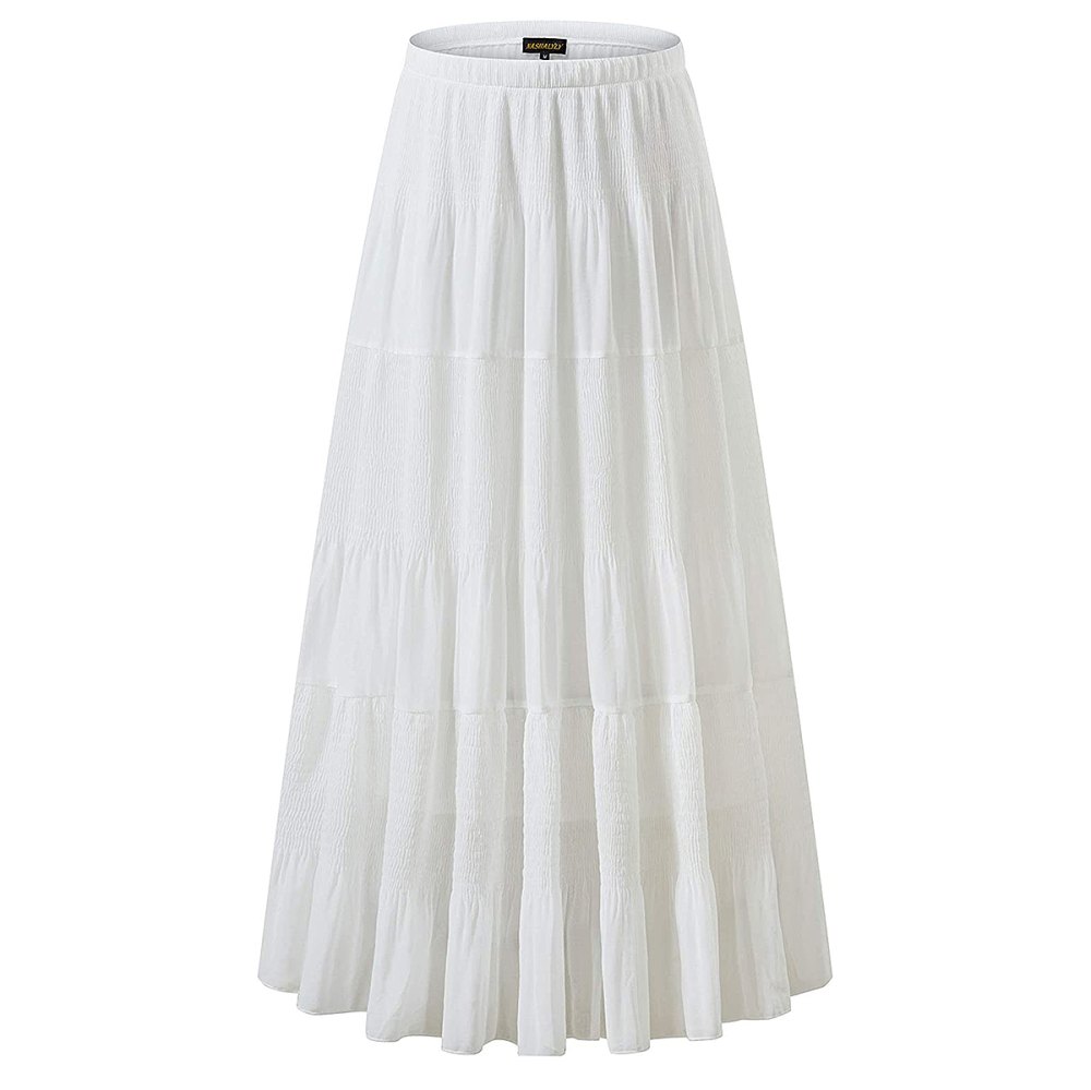 NASHALYLY Chiffon Elastic High Waist Pleated A-Line Flared Maxi Skirt