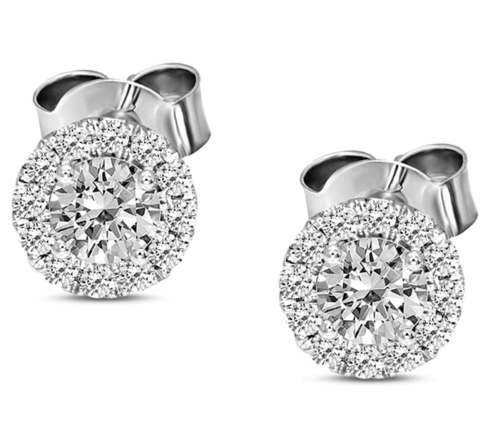 Friendly Diamonds 14K White Gold 1 carat Lab Diamond Halo Stud Earrings