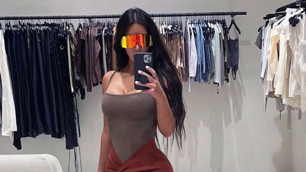 Kim K. Accessorizes Skin-Tight Bodysuit With Massive Orange Sunglasses: Pic