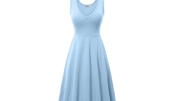 HUHOT Women's Sleeveless V Neck Dress with Pockets